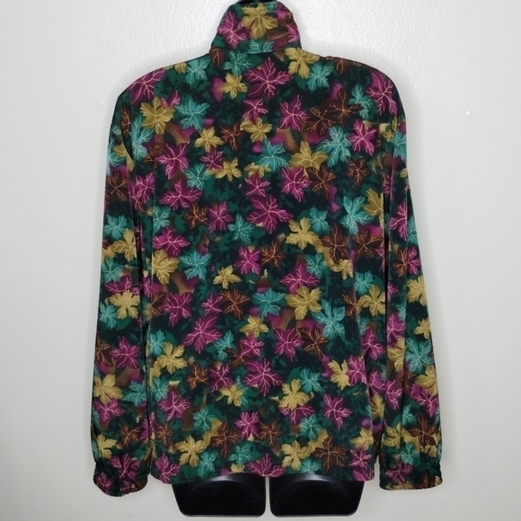 VTG 80s 90s Teddi Women's XL Satin Bomber Jacket AOP Leaf Full Zip Shoulder Pads - Picture 7 of 10